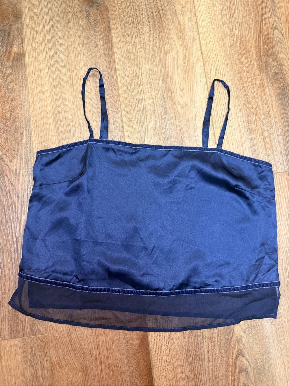 Vintage Victoria’s Secret Satin Mesh Hem Cami Y2K 90s Navy Lingerie Top M Date - Picture 8 of 12